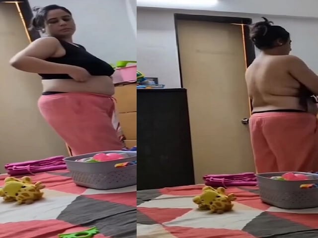 Chubby wife stripping bra in front of husband