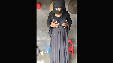 Muslim girl displays her breasts while riding
